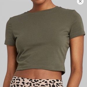 Women's Short Sleeve Cropped OliveT-Shirt
